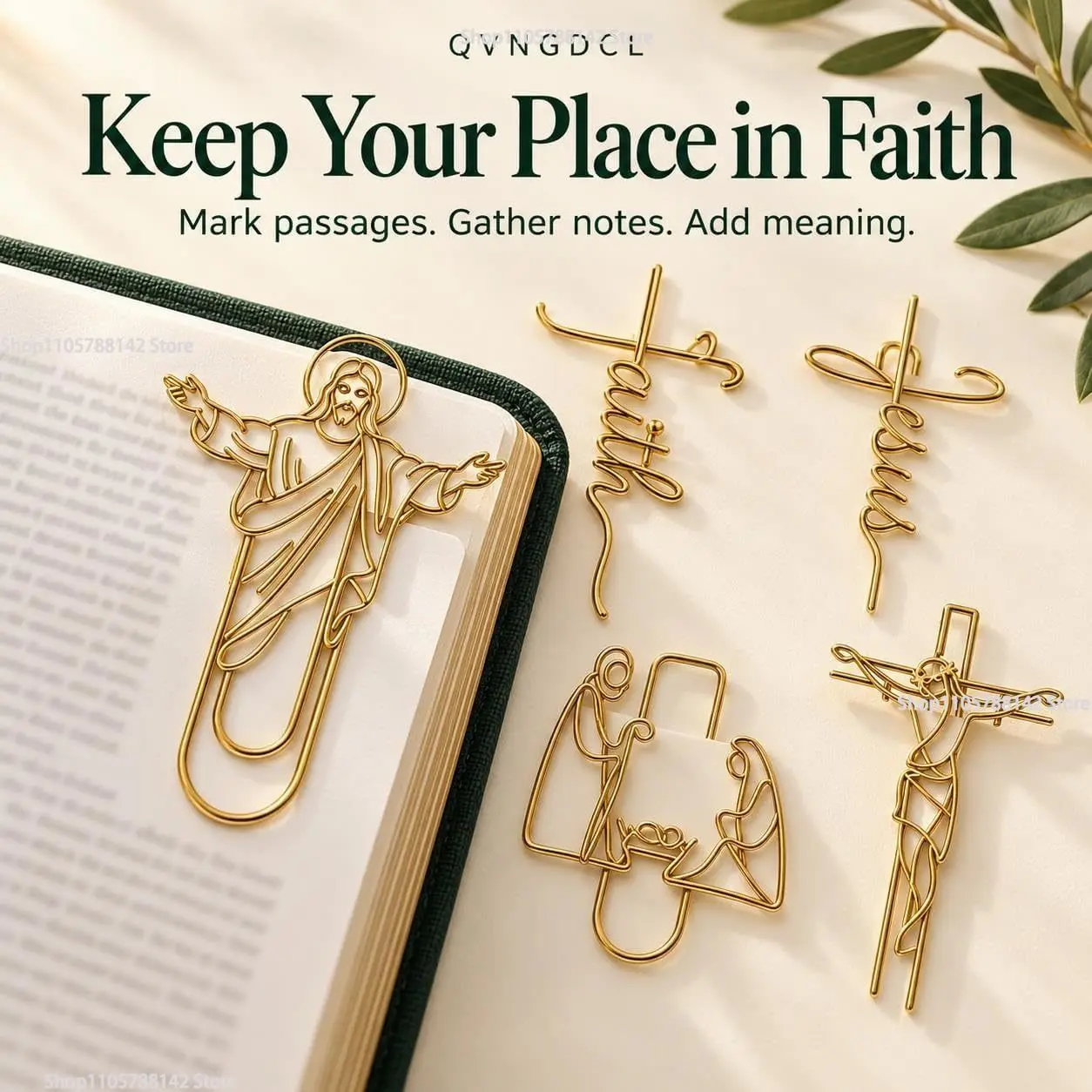 5pcs Faith-Inspired Gold Paper Clips Set,Meaningful Christian Bookmarks Gold Cross Decorative Paper Clips for Bible Study