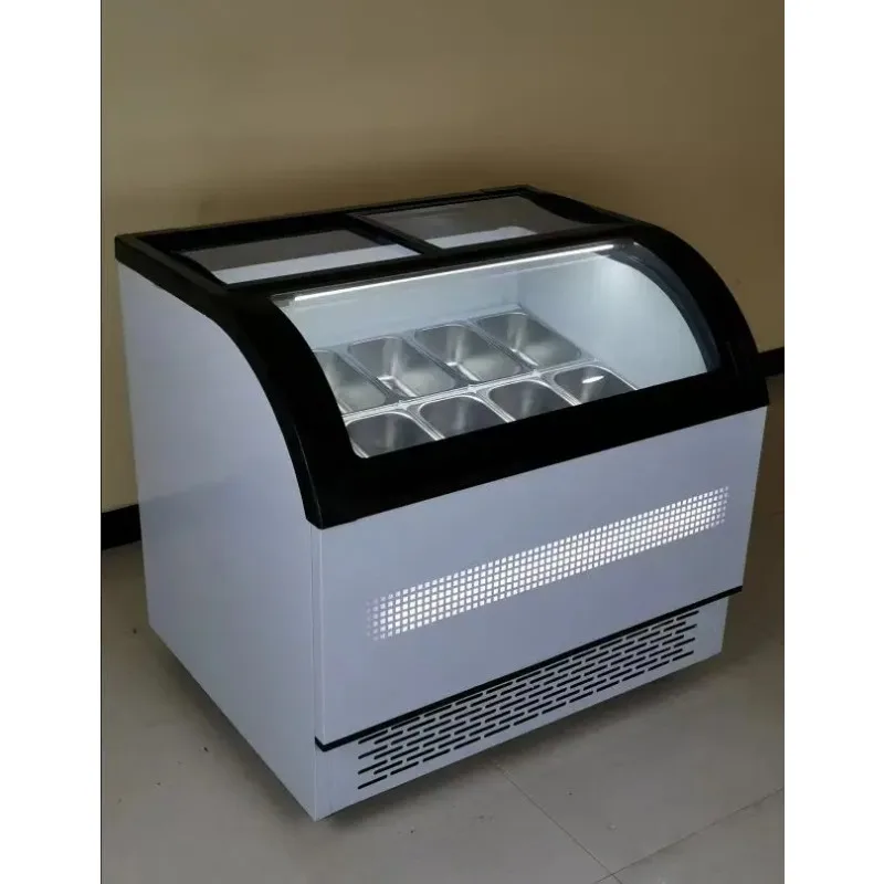 LED Light Horizontal Ice Cream Display Case With Laser Lettering Glass Open Door Refrigerator Cooler Fog Removal Function