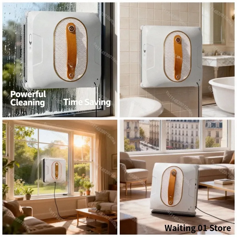 Electric Window Cleaning Robot with 6000Pa Suction Anti-Fall Remote Control One-Button Start Low Noise for High-Rise Glass House