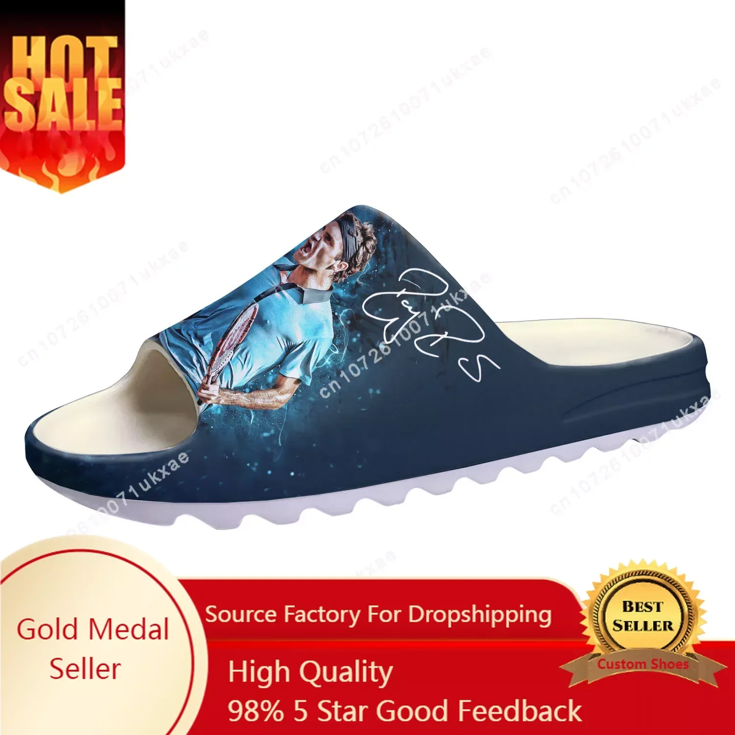 

Tennis King Federer Soft Sole Sllipers Home Clogs Customized Step On Water Shoes Mens Womens Teenager Step in Sandals