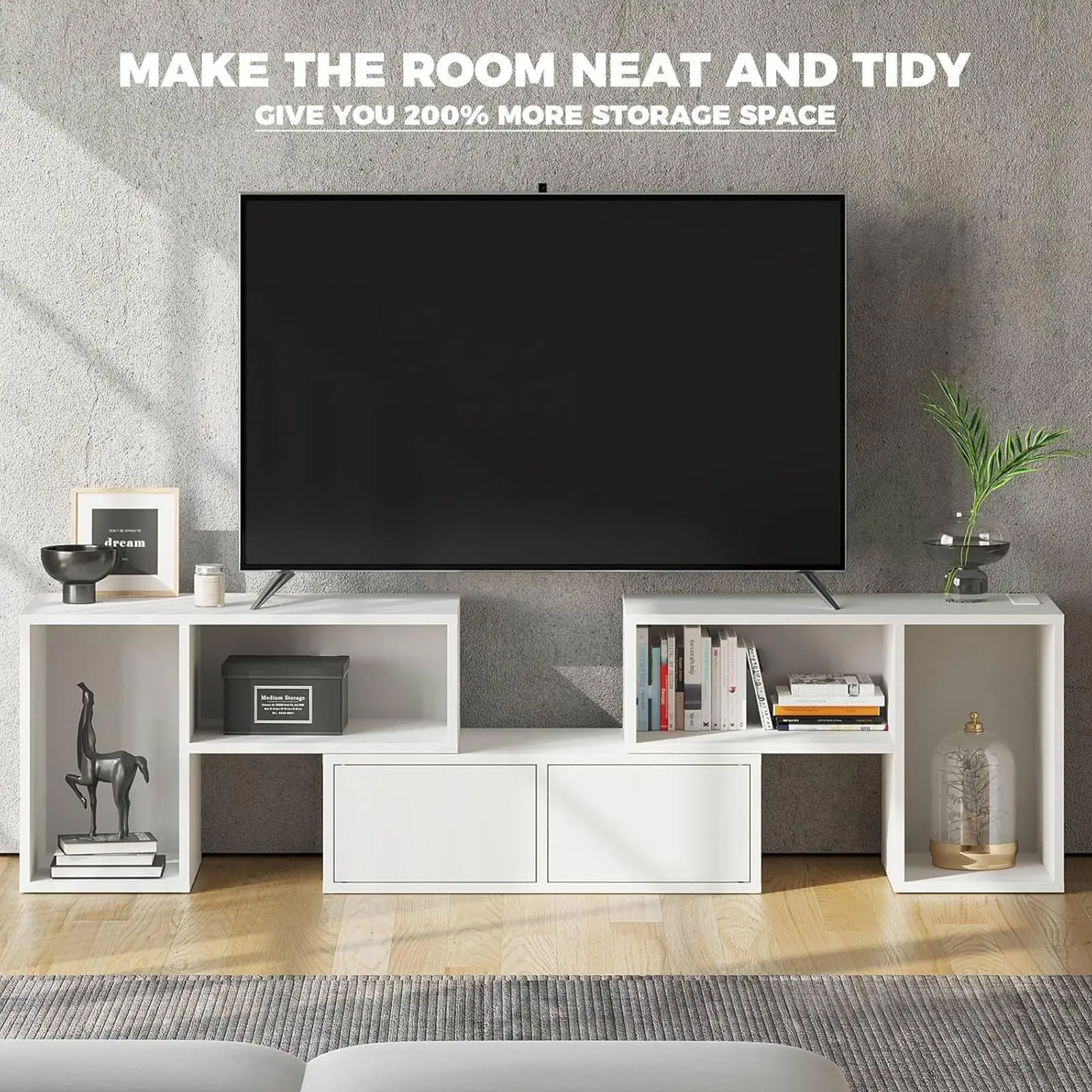 

150cm Modern Minimalist TV Cabinet with LED Light Drawer Large Storage Living Room Furniture