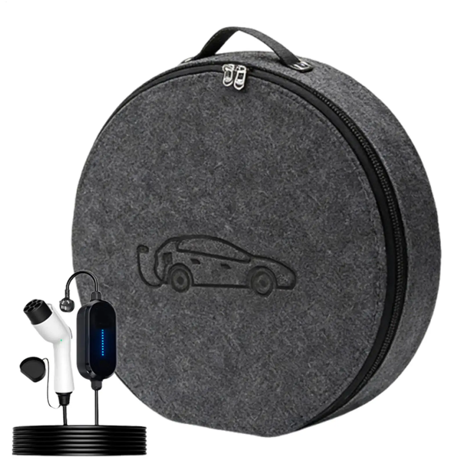 EV Charger Case Protective Felt Vehicle Charging Cord Carrying Pouch EV Charger Cable Storage Bag for Outdoor Travel Road Trip