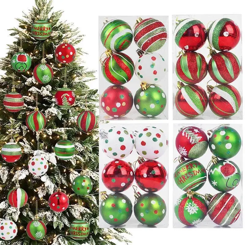 

6Pcs/Box 6Cm Christmas Balls Green Red Xmas Tree Hanging Pendants Ornament 2026 New Year Festival Party Home Decoration DIY Gift