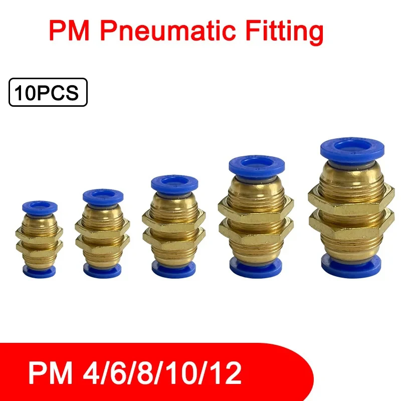 10Pcs PM4 PM6 PM8 PM10 pneumatic quick Quick Pressure Regulator Pipe Throttle Valve Compressor Accessories Pneumatic Fitting