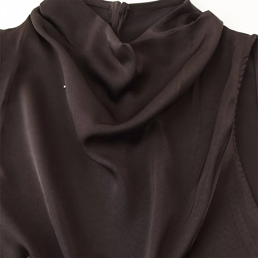 حزام نسائي مزين بملمس حريري ورقبة دائرية بدون أكمام فستان ربيع/صيف ملابس نسائية جديدة