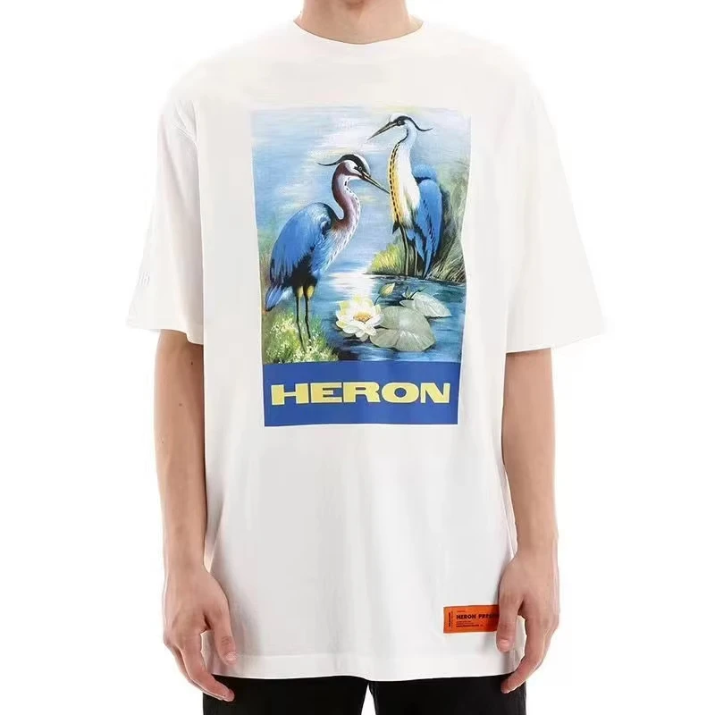 

Motorcycle 2025 high-quality trendy brand crane T-shirt oil painting printing men and women with the same style