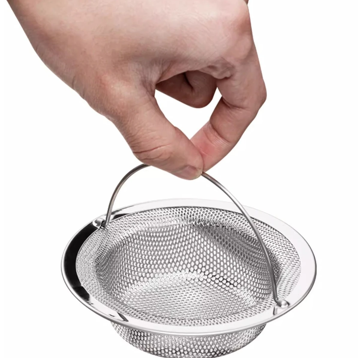Stainless Steel Kitchen Sink Strainer with Handle-Universal Drain Filter for Food Waste/Hair Catcher-Bathtub/Shower Drain Cover