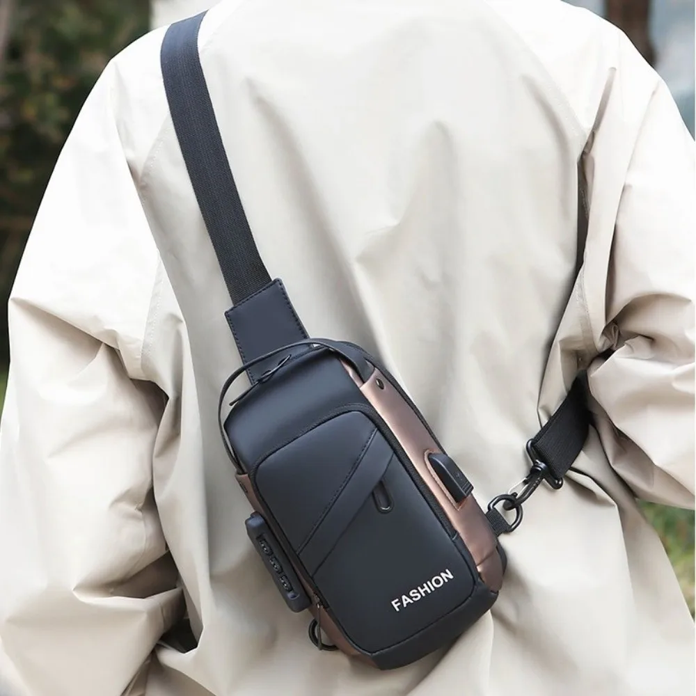 

Anti-theft Men's Chest Bag USB Charging Port Adjustable Strap Password Sling Bag Wear resistant Multi-storey
