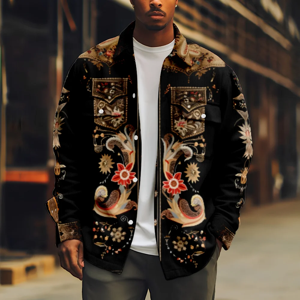 

Мужская куртка с отложным воротником, черная Повседневная куртка в Королевском Стиле с художественным принтом и длинными рукавами, уличная одежда