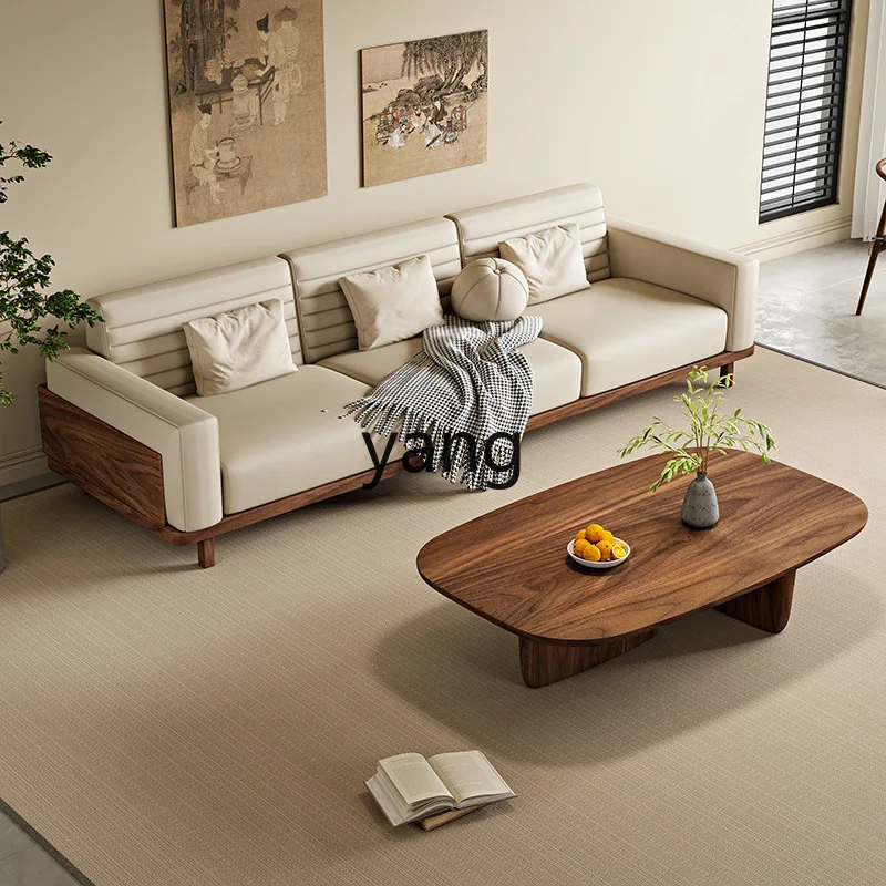 LTT living room wooden sofa combination solid wood aesthetics modern straight row black walnut triple