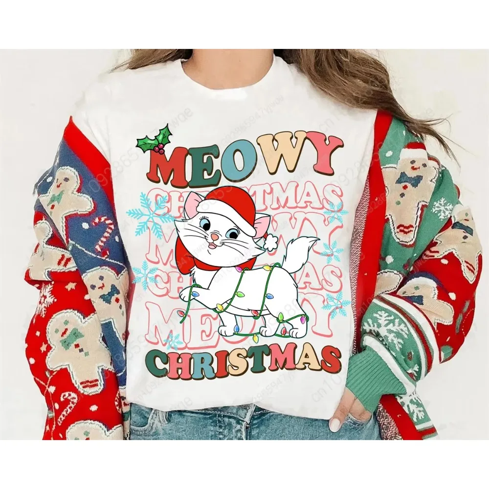 アリストキャッツ マリー クリスマス ライト シャツ ファミリー クリスマス シャツ ゆったり&快適なトップス 夏用 レディース コットン Tシャツ