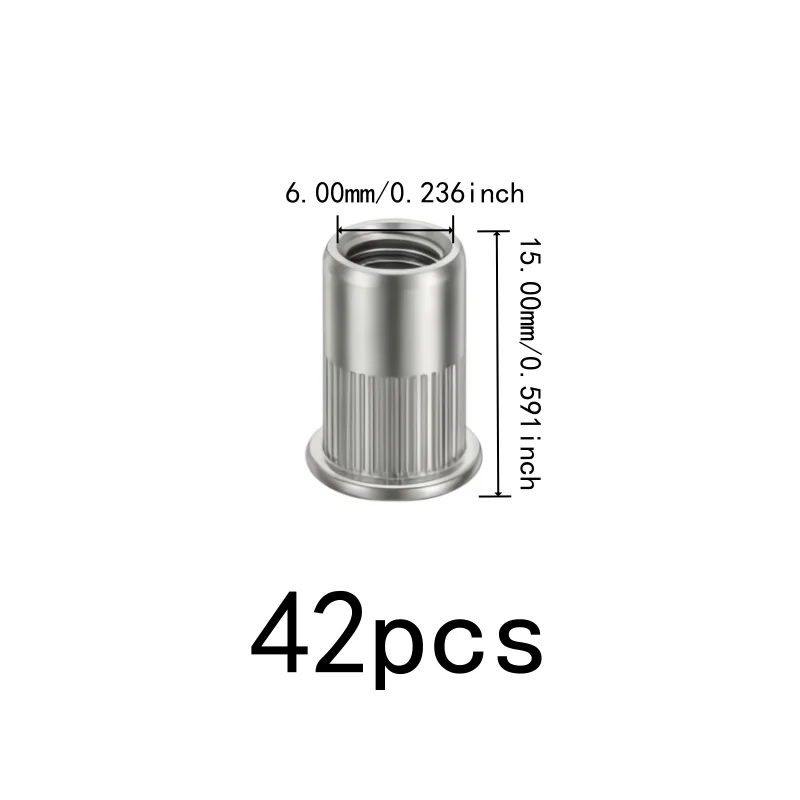 42 pcs M6 Flat Head Rivet Nuts for Industrial Fastening, Secure Threaded Connection, Easy Hammer Installation
