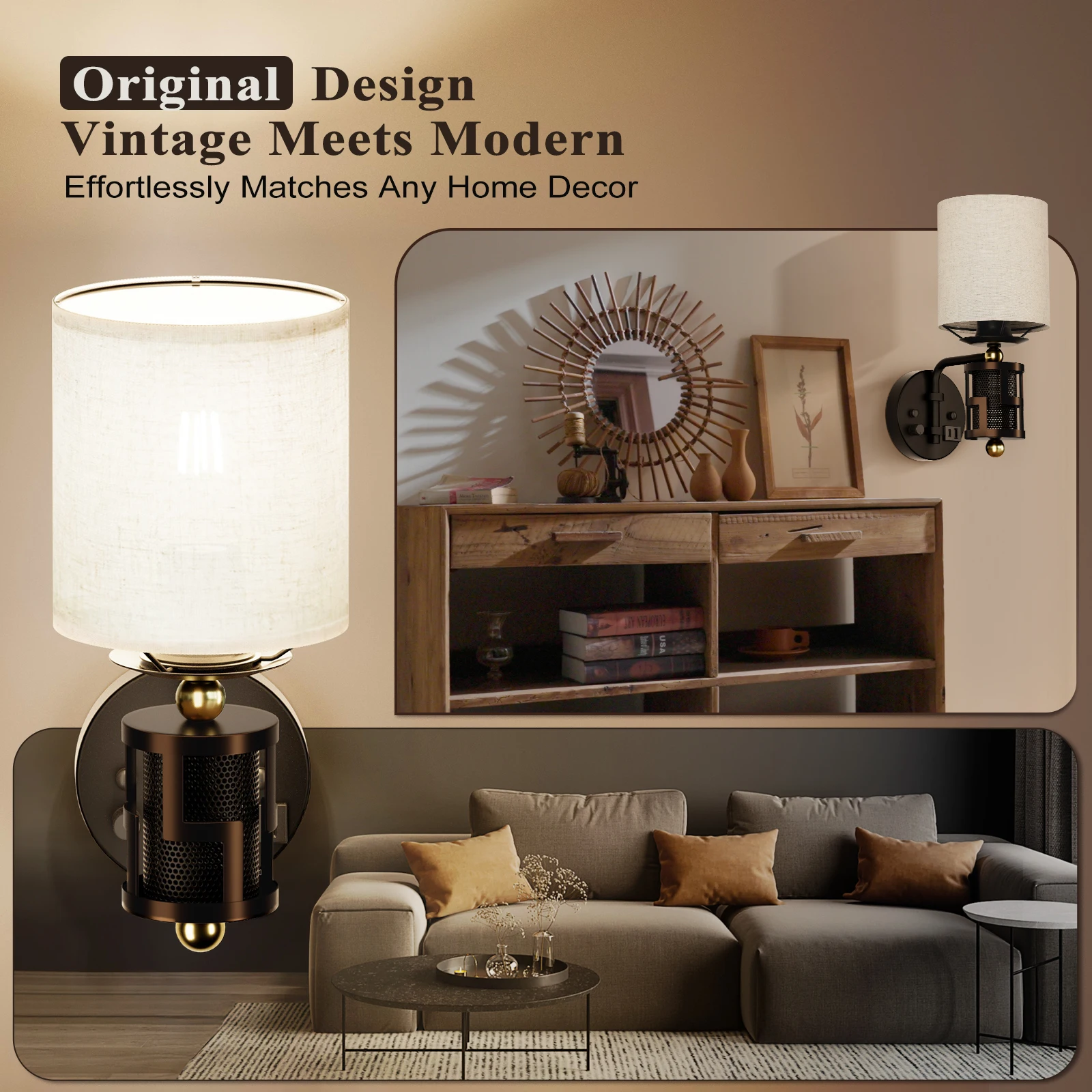 Rechargeable Wall Sconce Dimmable Wall Lamp with USB Charging, Modern Style Wall Light for Bedroom Living Room (Bulb Included)