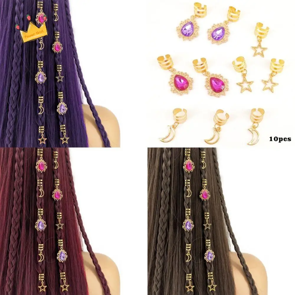 

10pcs Star Moon Hollow Out Hair Ring Hair Braiding Metal Cuff Clips Dreadlocks Beads Multi Style Dirty Braids Hair Braid Tubes