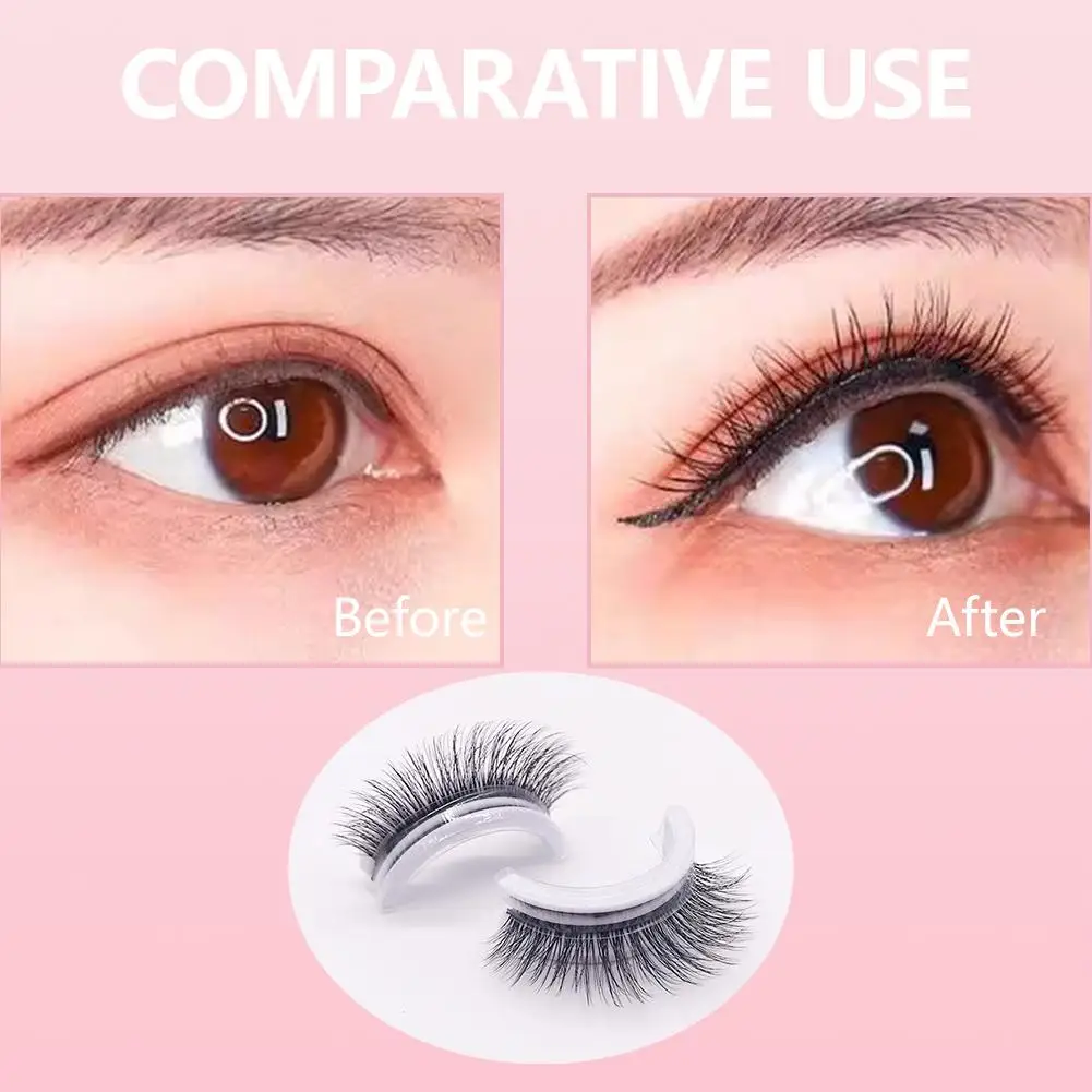 Wiederverwendbare selbstklebende falsche Wimpern, kleberfrei, natürliche falsche Vollverlängerungswimpern, flauschige Streifenwimpern D7M4