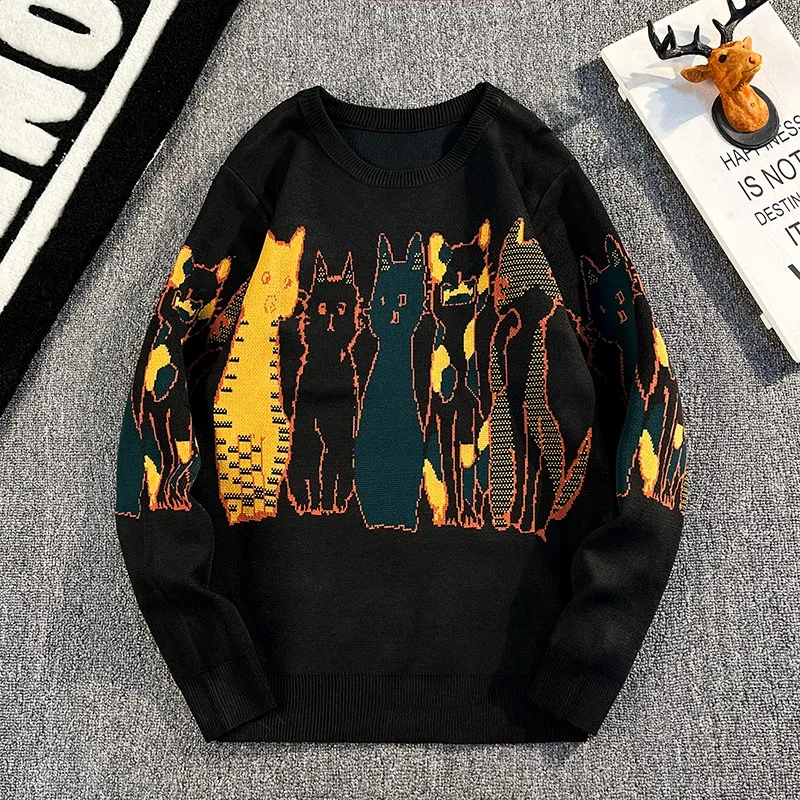 

Мужской длинный свек круглый Ne вязаный свитер с вышивкой, облегающий крой, теплая основа, осень-зима, элитный молодежный повседневный свитер...