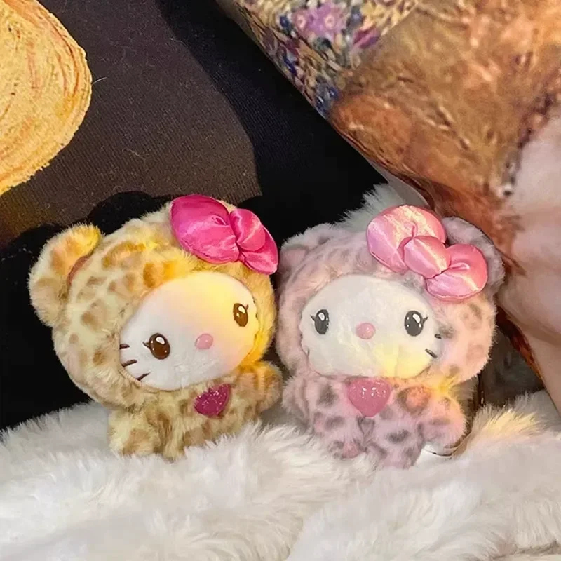 

Leopard Print Bear Series Sanrio Hello Kitty Keychain Pendant Cartoon Kitty Cat Plush Doll Pendant Keychain Bag Decorations Gift
