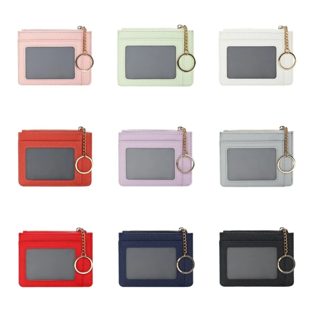 Eenvoudige korte hangende kaarttas, multifunctionele PU-leer, portemonnee met meerdere kaarten, ritssluiting met sleutelhanger, zaktas, unisex