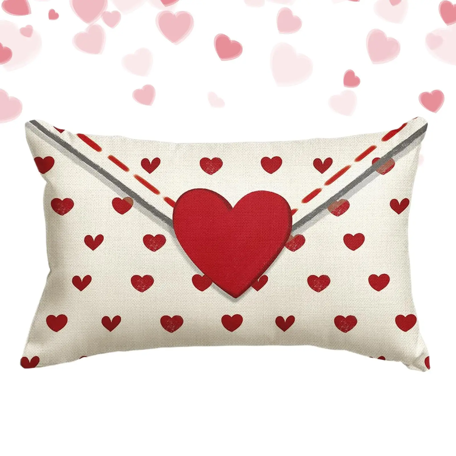 Red White Valentine Envelope Pillow Case Double-Sided Holiday Print Decorative Cushion Cover, Winter Home Couch Decor, 1PC