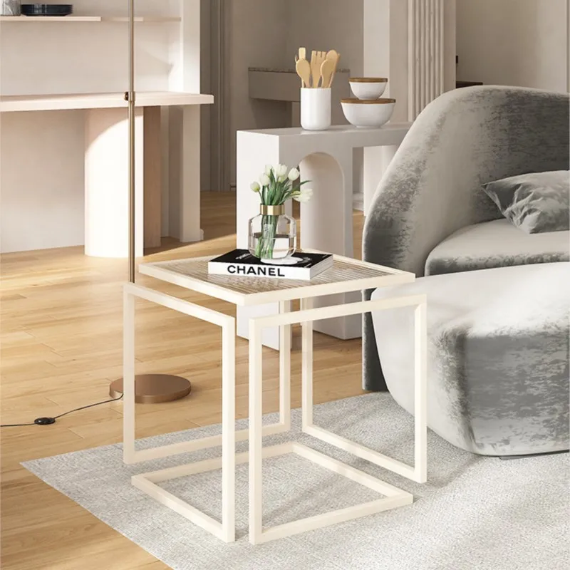 The Nordic Creative Design Glass Material Be Used As A Small Edge Of Cream Wind Sofa Corners Simple Iron Art Small Square Table