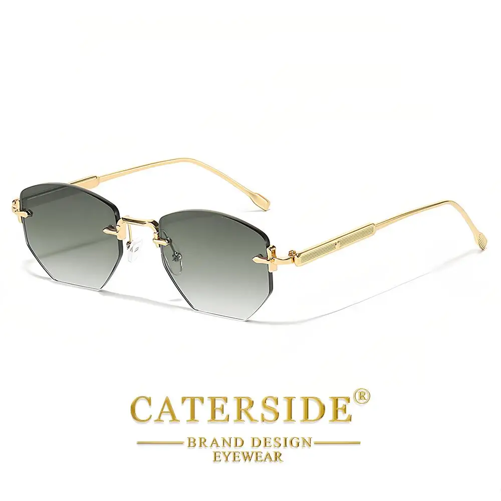 CATERSIDE Herrenmode Retro Rahmenlose Sonnenbrille Polygon Randlose Y2K Sonnenbrille Frauen Reise Party Business Brillen UV400 – Detail 6