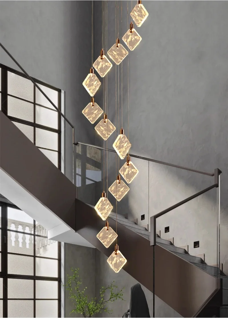 Modern Crystal Chandelier For Staircase Creative Design Hanging Lamp Luxury Home Decor Indoor Lighting Gold Stair Cristal Light