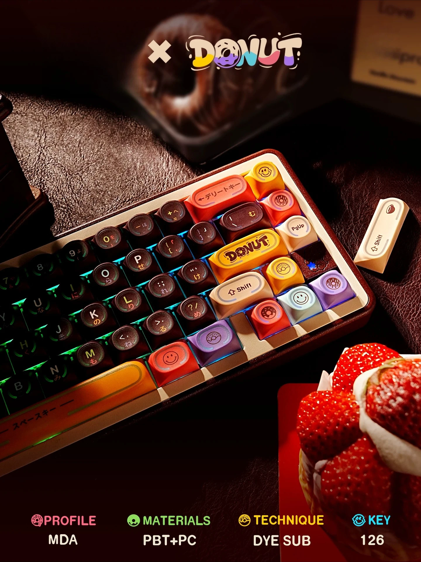 MAIMOOO Star Ring Donut Keycaps Brown Yellow Retro Chocolate Dessert Color Matching Mechanical Keyboard Translucent Keycaps