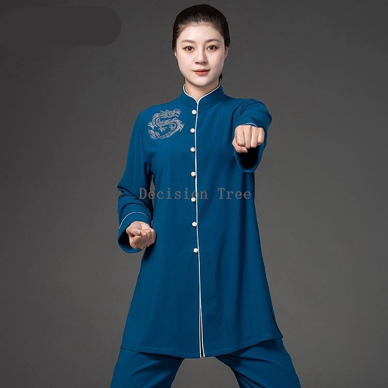 female long sleeved top pants tai chi 2-piece suit women's summer breathable wushu clothing set female stage performance costume