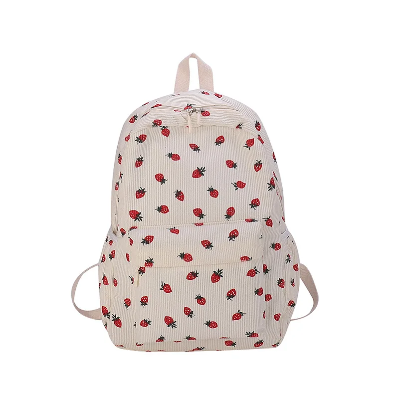 

Sweet Corduroy Strawberry Backpacks Casual Travel Rucksack Large Capacity Daily Knapsack Japanese Aesthetic Students School Bag