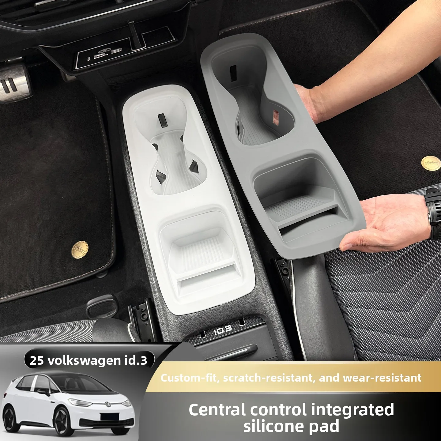 

Central Control Integrated Water Cup Silicone Pad Interior Armrest Panel Silicone Protective Cover Black for Volkswagen ID.3