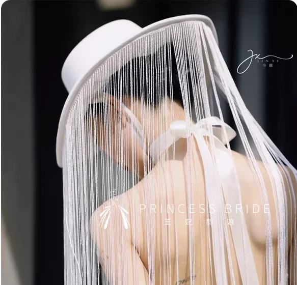 New hand-made creative tassel veiled bridal top hat white pearl modeling sample top hat female accessories