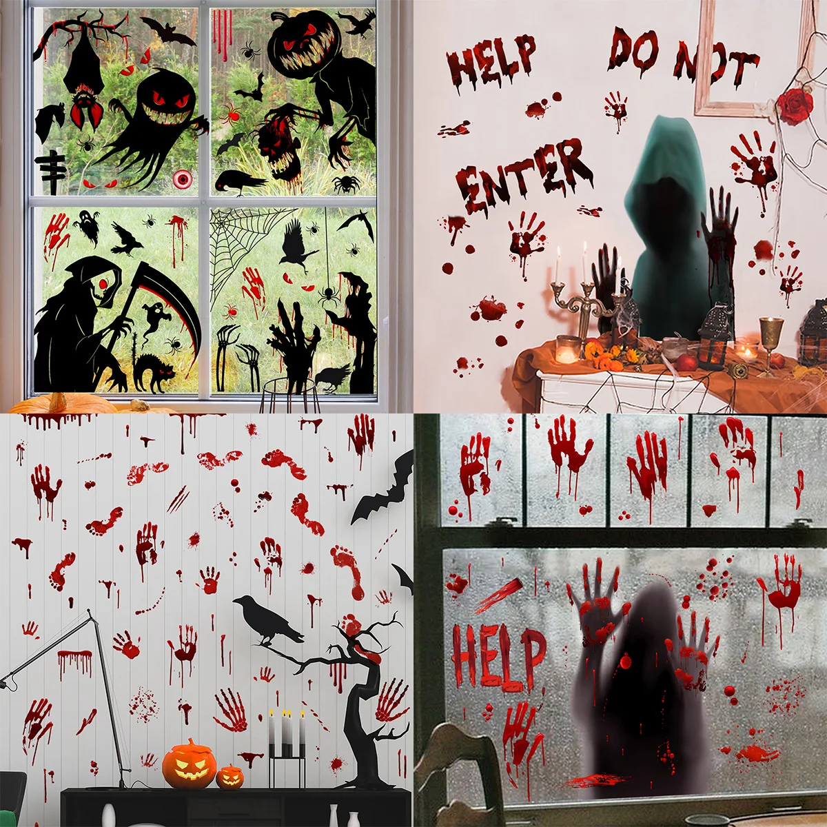

Halloween Window Clings Bloody Handprint Footprint Emulate Ghosts Decal Scary Halloween Decoration for Home Decor