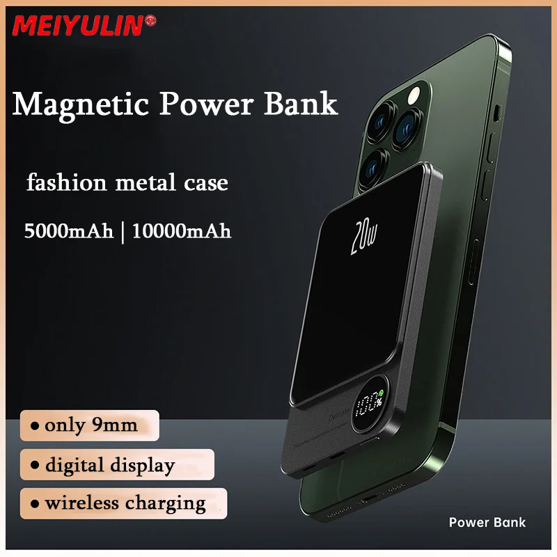 Portable 10000mAh Magnetic Wireless Power Bank 5000mAh Metal PD 20W Fast Charging External Battery For Macsafe iPhone Powerbank