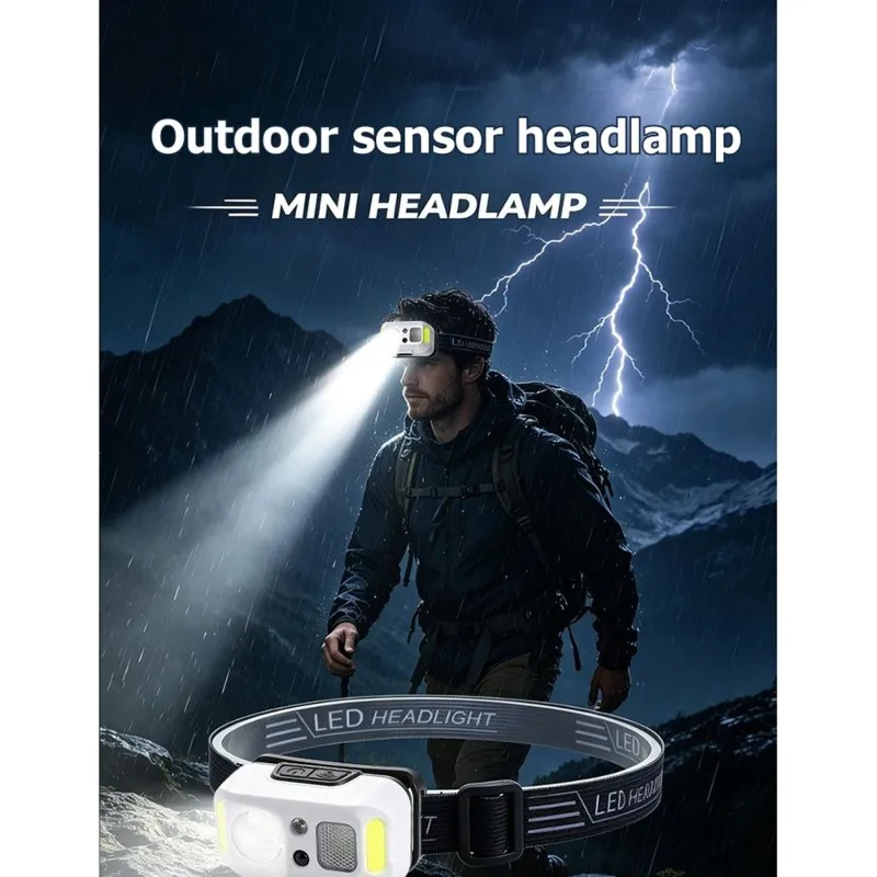 Smart Sensor LED Headlamp Rechargeable Bright, Lightweight& Long-Lasting For Outdoor Activities For Running, Camping, Fishing