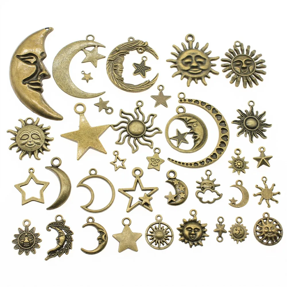 40gram Antique Bronze Color Zinc Alloy Mix Styles Sun Moon Star Charms Pendant Jewelry Accessories