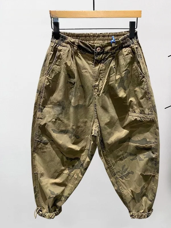 

Washed Pure Cotton Harlan Loose Men's Workwear Casual Pants Spring Autumn Camouflage Pattern Youth Active Style Long Trousers