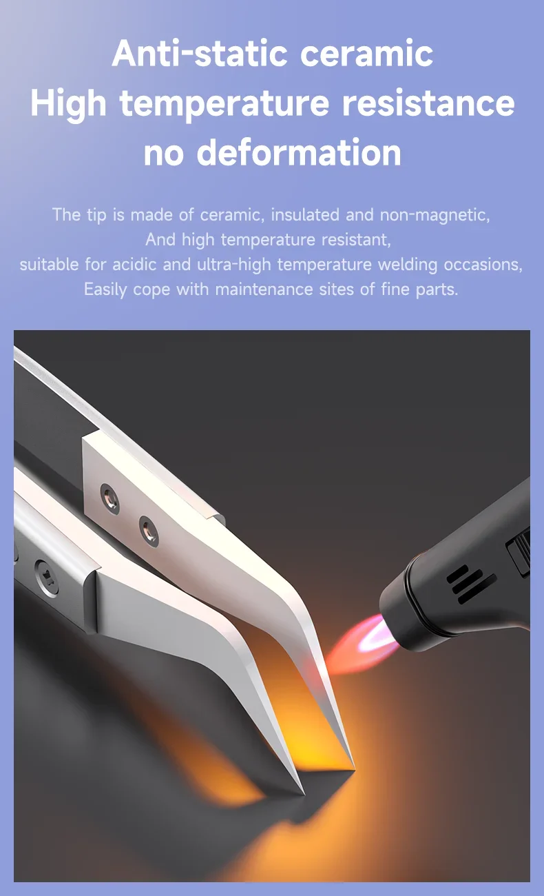 Mechanic S-grade Ceramic Tweezers Non-magnetic Precision Insulation Straight/Curved Tip for Phone Electronic Flying Wires Repair