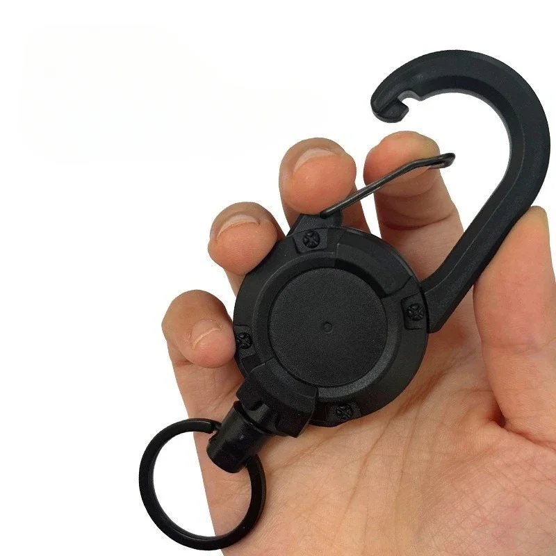 Retractable Heavy Duty Pull Reel Carabiner Strong Steel Wire Rope Buckle Spring Key Ring Outdoor Sporty attachment Keychain Tool