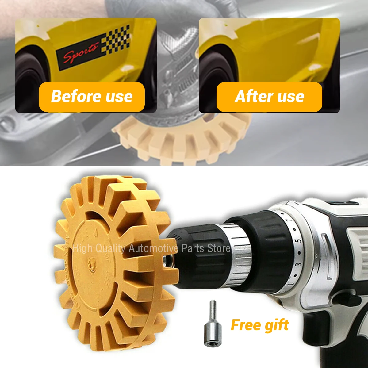 

20/25M Car Eraser Wheel Adhesive Remover Rubber Wheel, Smooth Power Drill Adapter, Paint Repair Rubber Vinyl Decals Removal Tool
