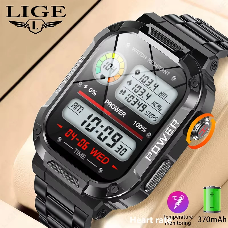 LIGE New Smart Watch Men HD Screen Body Temperature Monitor Bluetooth Call Watch For Android IOS Waterproof Sport Men Smartwatch