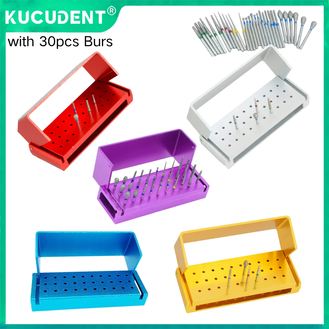 

30 шт./компл., стоматологические алмазные боры, дрель, алюминиевый дезинфекционный блок, держатель для высокоскоростного наконечника, турбинный набор инструментов для стоматологии