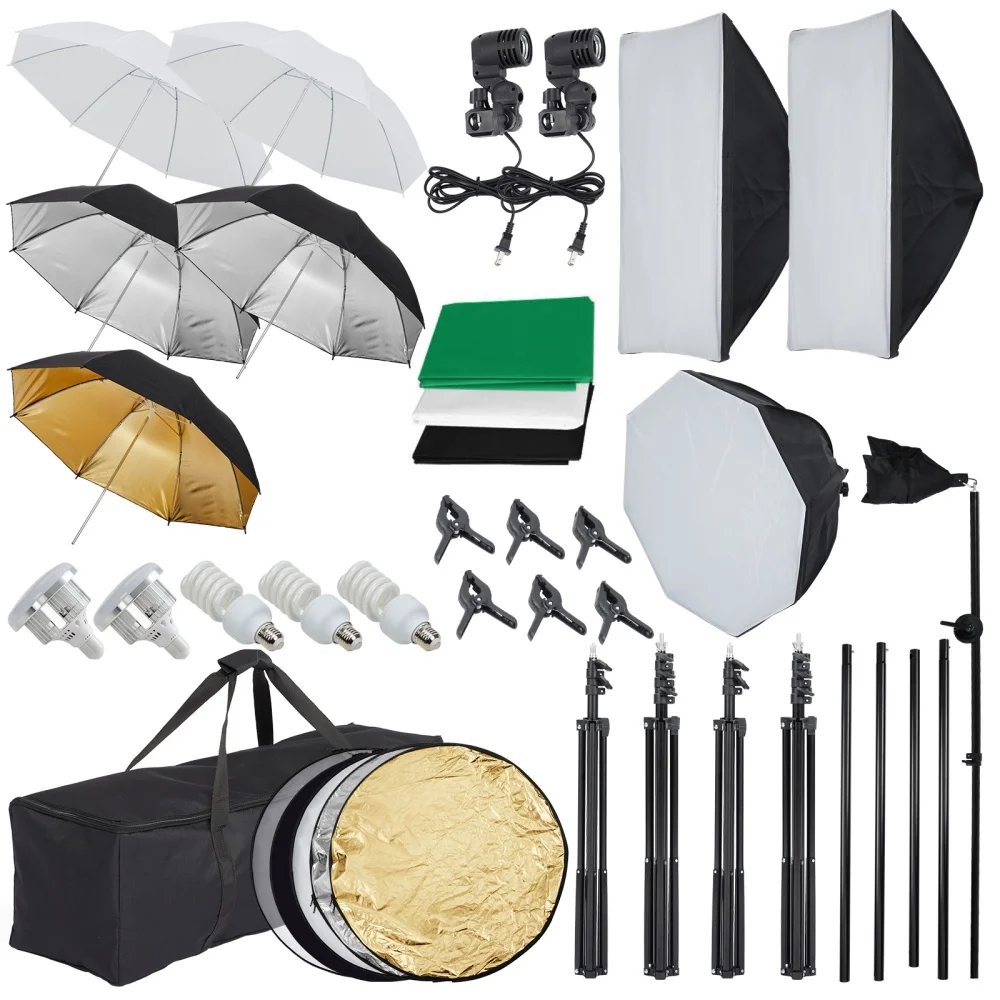 Photography Lighting Kit with Backdrops 8.5x10ft Photo Backdrop Stand 5500K Equivalent Led Umbrella Softbox Continuous Lighting
