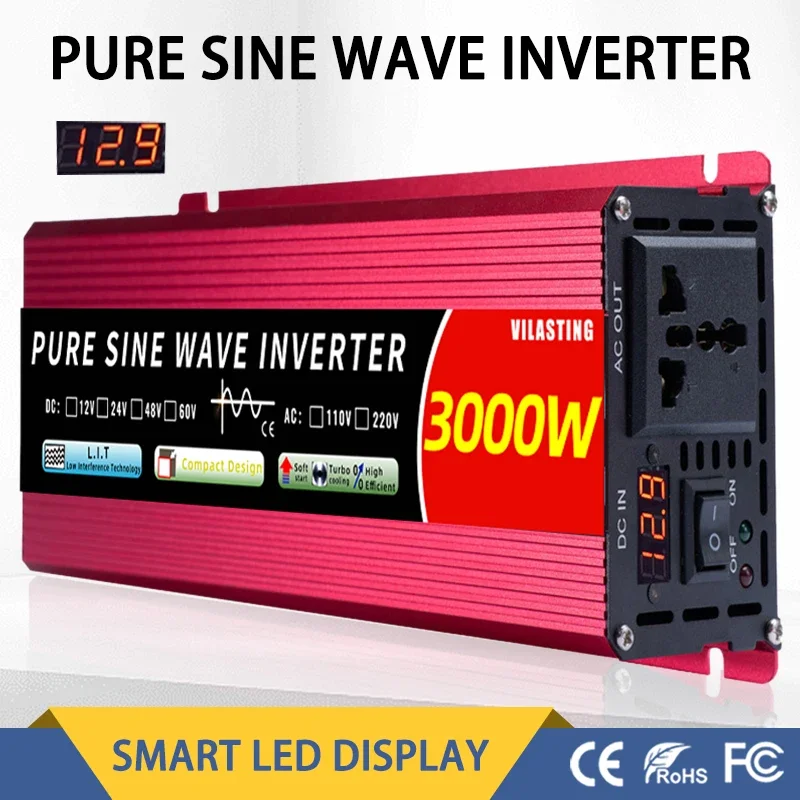 

Pure Sine Wave Inverter 12V/24v 110V/220V DC To AC 2500W 3000W 4000W 5000W Power Supply Voltage Converter Car Solar Inverter