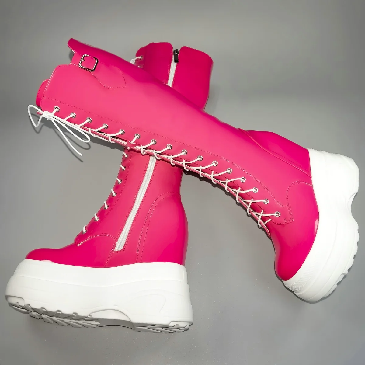 

Winter High Heel Pumps Size 45 Shoes Women Size 47 Patent Leather Wedges Knee High Snow Boots Height Increasing Chunky Sneakers