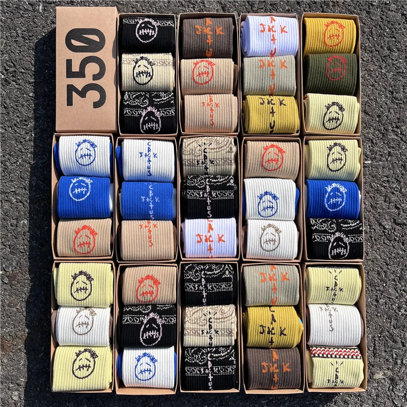 Skarpety męskie załoga kaktus Jack skarpetki bawełna Sport Hip-Hop koszykówka deskorolka biały/żółty/czarny Sockken hurtownie 3 par/pudło