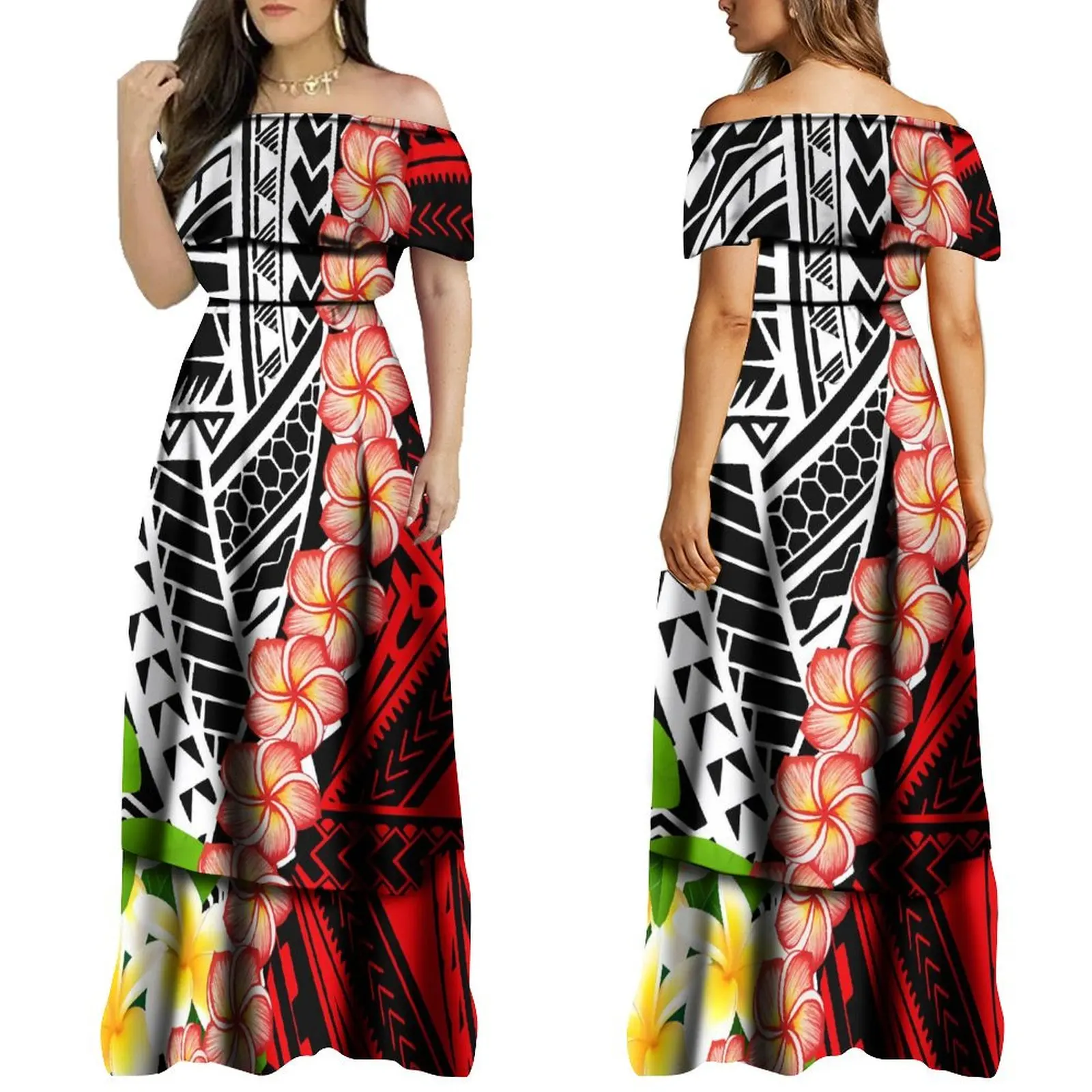 2024 Summer One Shoulder Style Long Dress New Customized Long Dress Polynesian Customized Women's Dress