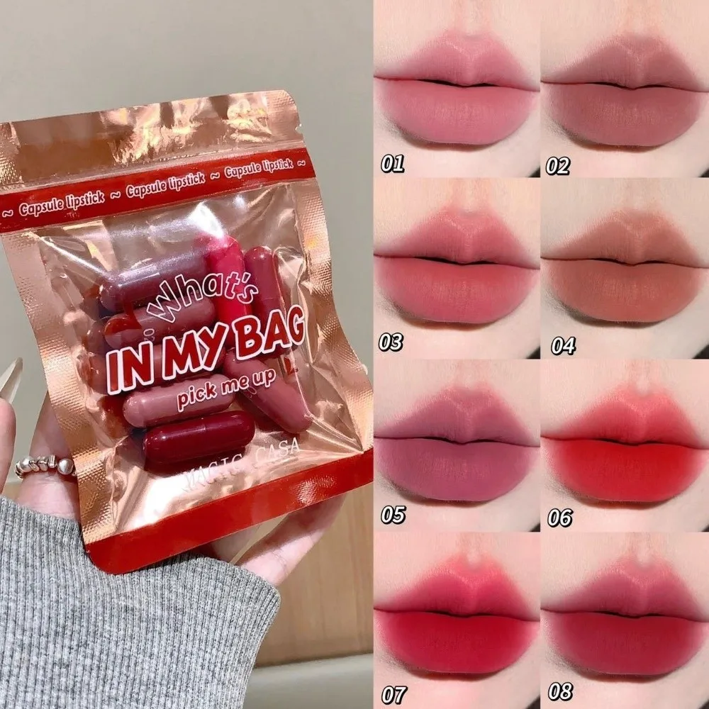 Mini 8 Colors Pill Lipstick Set Velvet Matte Non-Sticky Texture Capsule Lipsticks Long Lasting Waterproof Lip Gloss Daily Use