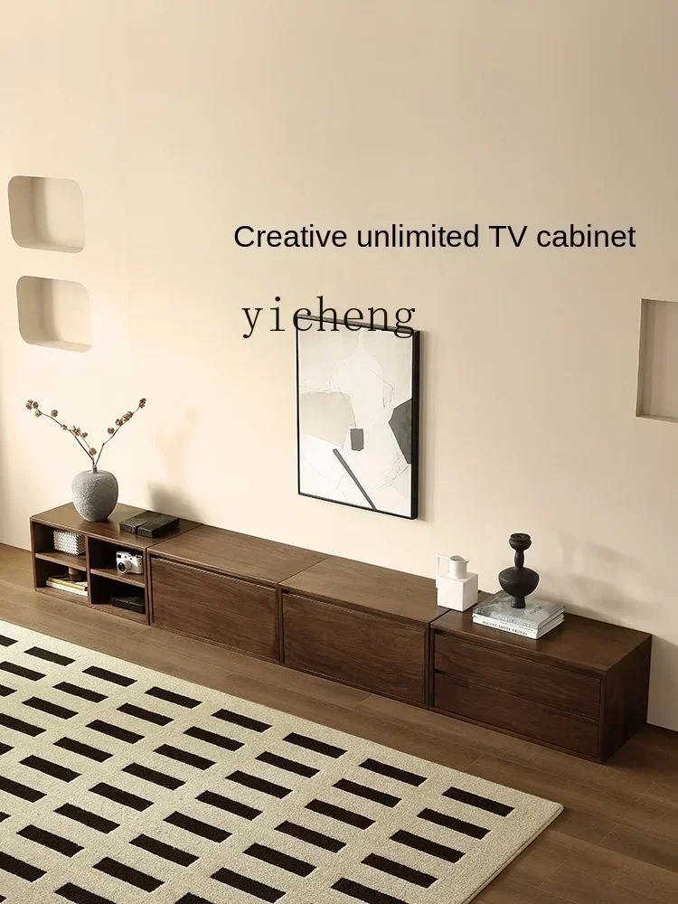 retro solid wood four chest cabinet living room storage black walnut medieval storage building block side cabinet