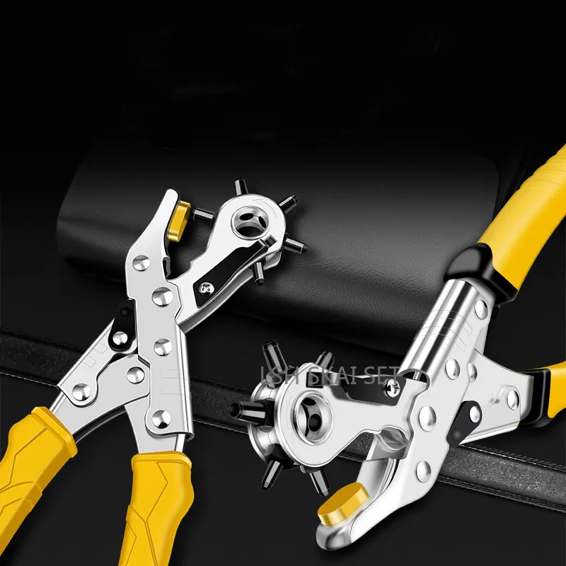 6 Size Round Hole Punch Plier Multifunctional Revolving Belt Hole Puncher Portable Leather Punch Hand Tool for Leatherwork