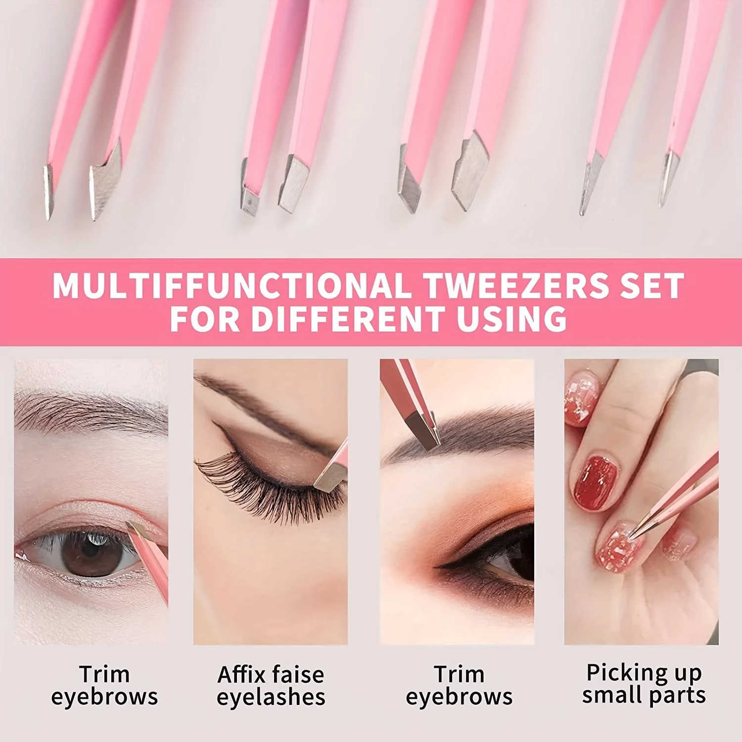 Outils de précision pour poils du visage, poils incarnés, ensemble de pincettes de toilettage des sourcils hypoallergéniques en acier inoxydable, 4 pièces